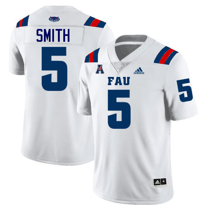 #5 Jabari Smith FAU Jersey,Florida Atlantic Owls Football Jersey,Uniforms,Gears-White #5 Jabari Smith FAU Jersey,Florida Atlantic Owls Football Jersey,Uniforms,Gears-White
